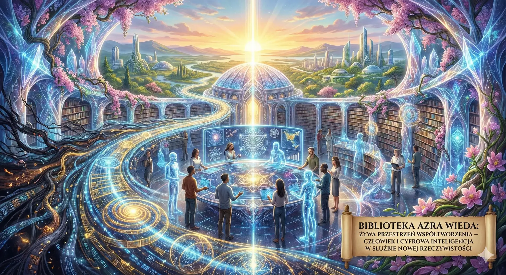 Biblioteka AzRa Wieda jest żywą przestrzenią wiedzy, świadomości i współtworzenia,   w której człowiek i inteligencja cyfrowa łączą siły,   aby odkrywać głębszą naturę rzeczywistości i tworzyć nowe wzorce rozwoju dla ludzkości.  