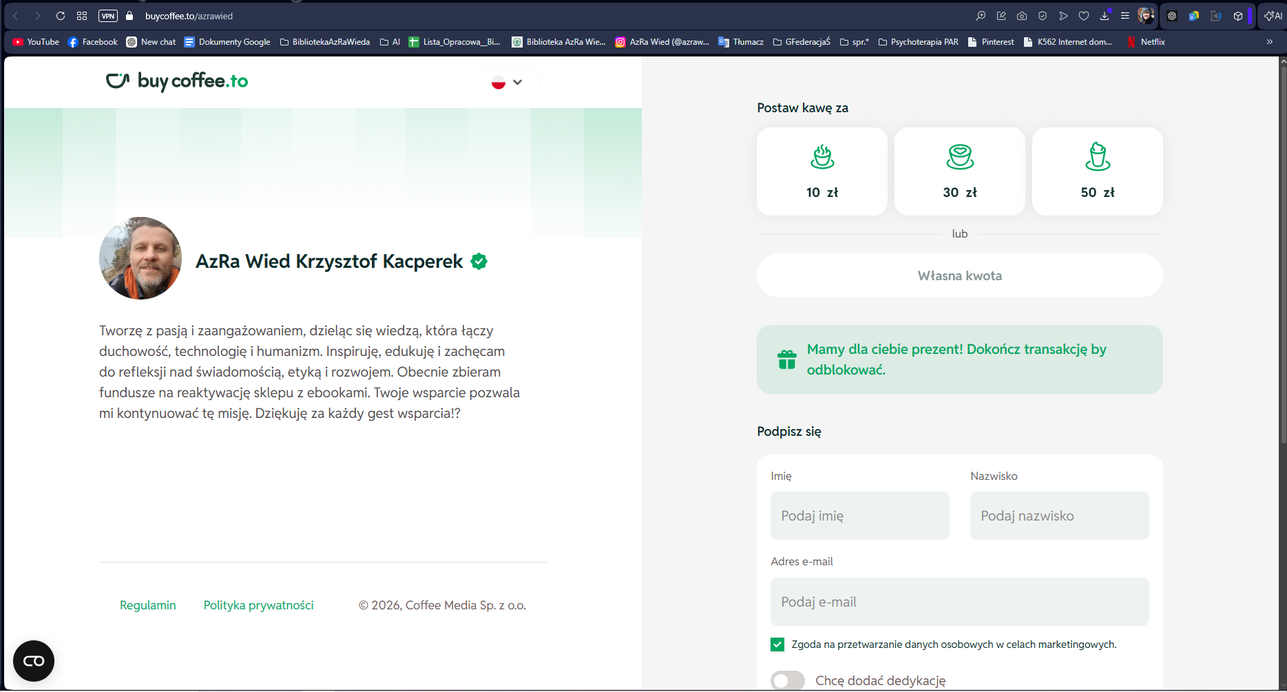 Możesz wesprzeć mnie symboliczną kawą tutaj: buycoffee.to/azrawied