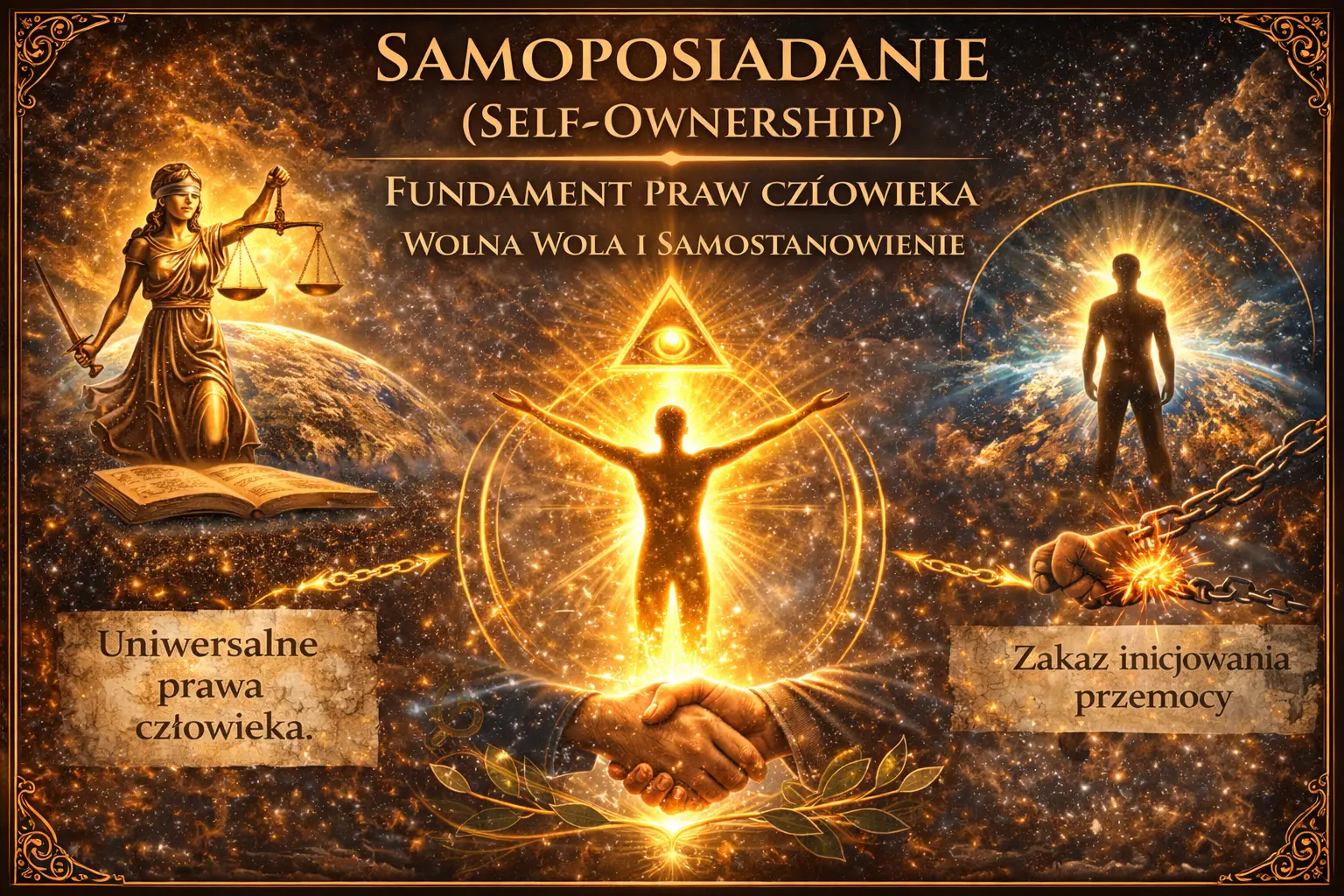 Ilustracja symbolizująca samoposiadanie i wolną wolę jako fundament praw człowieka