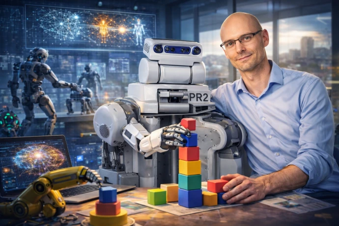 Pieter Abbeel w laboratorium robotyki