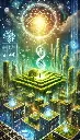 DALL·E 2025-09-23 17.48.42 - Vertical illustration (9_16), spiritual-futuristic style. A visionary city of the future, fully immersed in lush greenery, with buildings made of livi.webp