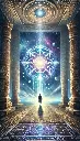 DALL·E 2025-09-23 17.44.14 - Vertical illustration (9_16), spiritual-futuristic style. A single figure stands at the threshold between a cosmic temple and the vastness of open spa.webp